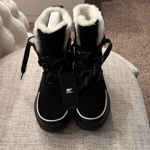 Sorel Black Boots with White Trim